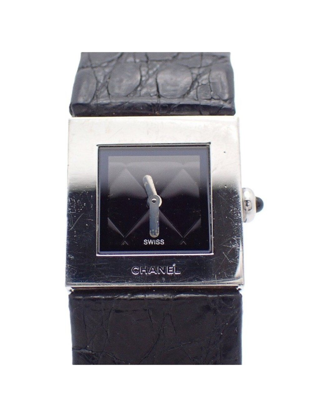 Chanel Quilted Quartz Watch Black Dial Leather Strap D Buckle